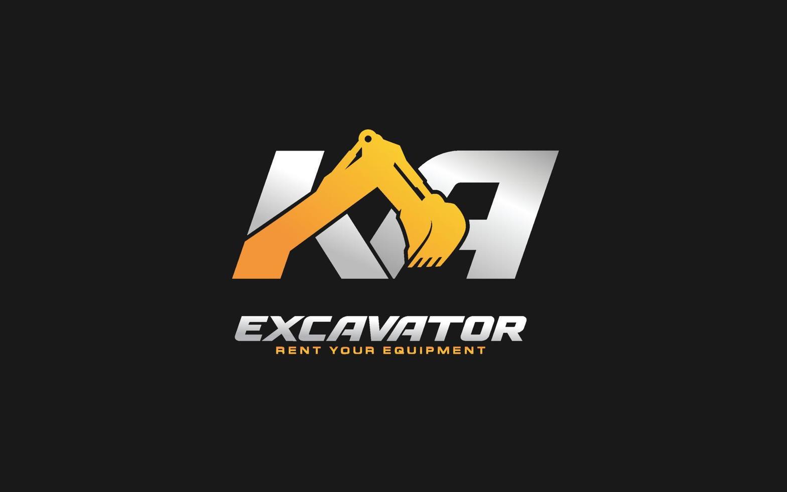 KA logo excavator for construction company. Heavy equipment template vector illustration for your brand.