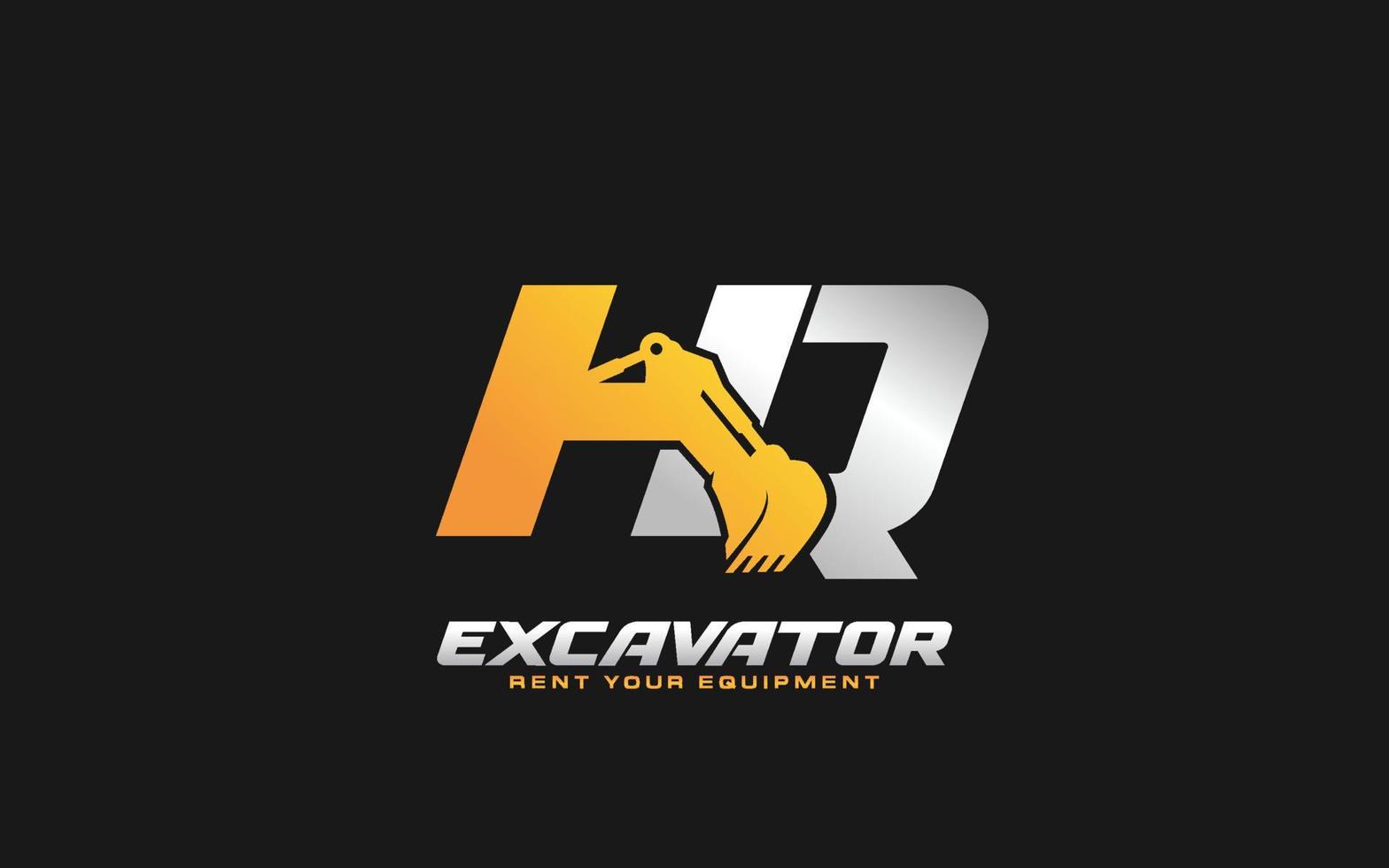 HQ logo excavator for construction company. Heavy equipment template vector illustration for your brand.