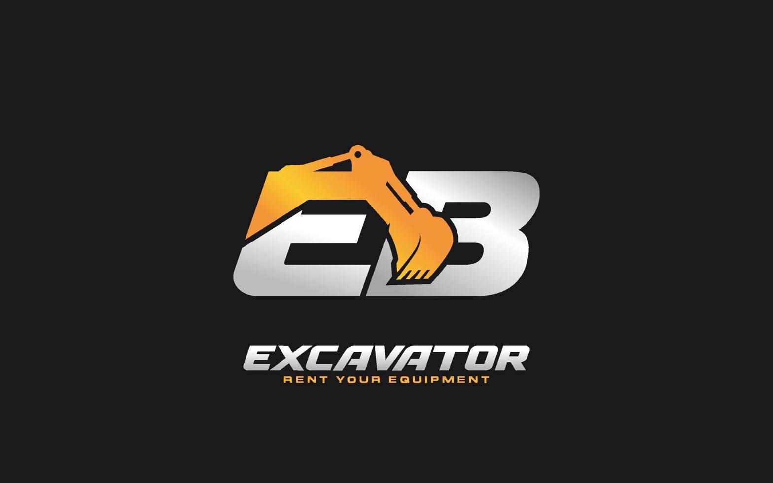 Excavadora con logotipo eb para empresa constructora. ilustración de vector de plantilla de equipo pesado para su marca.