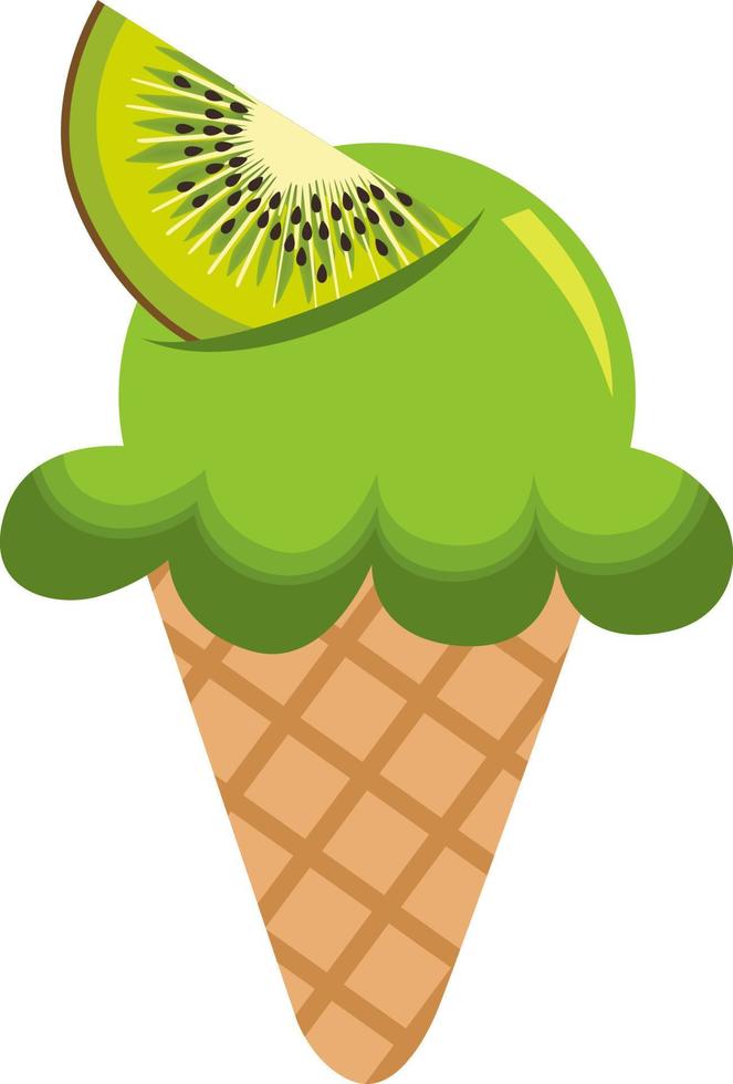 Delicious kiwi ice cream cone vector