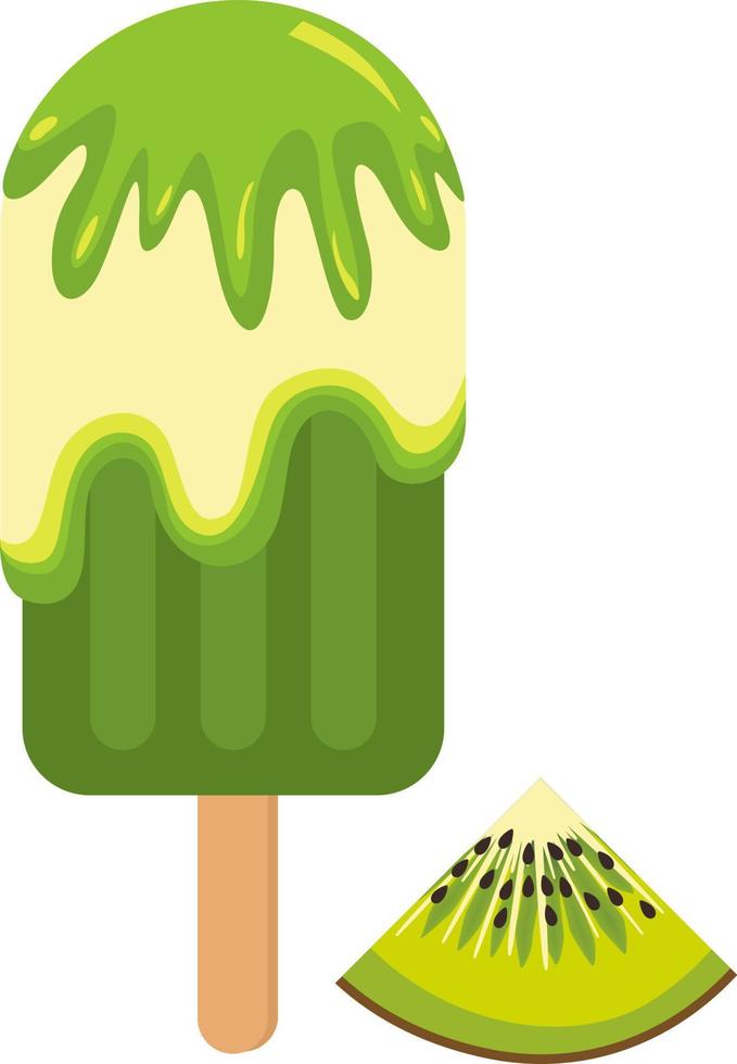 Delicious green ice cream on a stick with kiwi vector