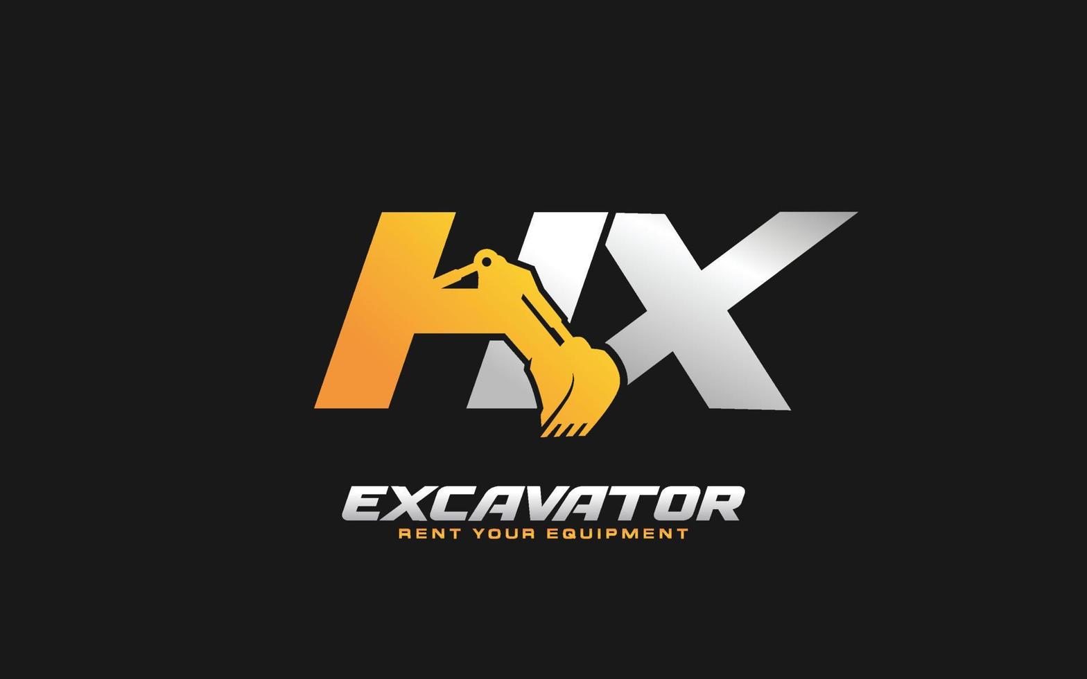 excavadora de logotipo hx para empresa de construcción. ilustración de vector de plantilla de equipo pesado para su marca.