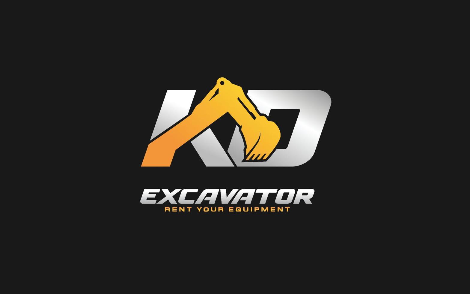 KD logo excavator for construction company. Heavy equipment template vector illustration for your brand.