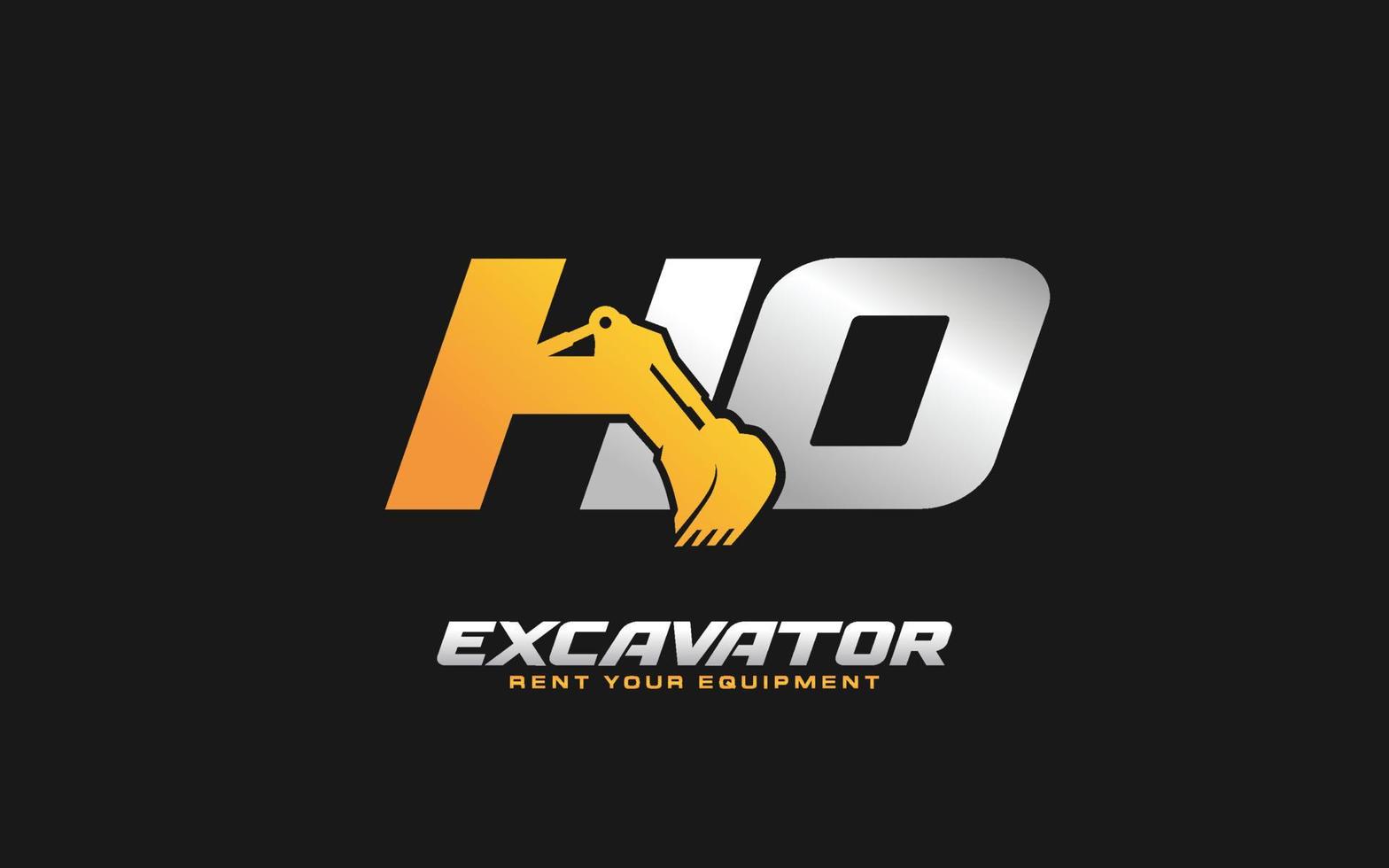 HO logo excavator for construction company. Heavy equipment template vector illustration for your brand.