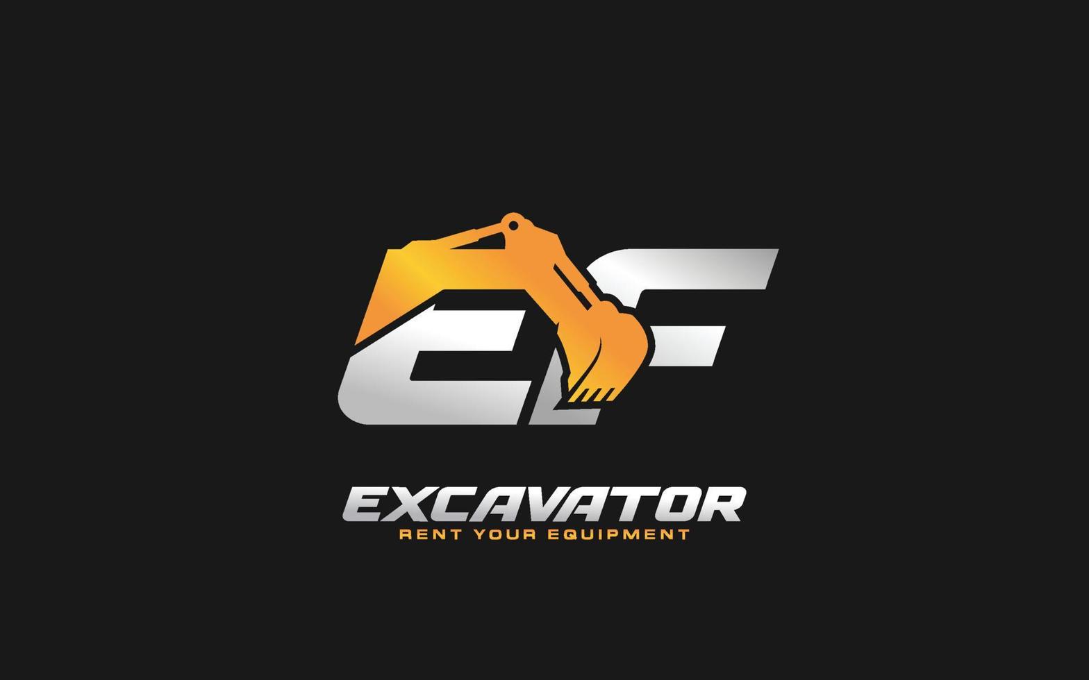 EF logo excavator for construction company. Heavy equipment template vector illustration for your brand.