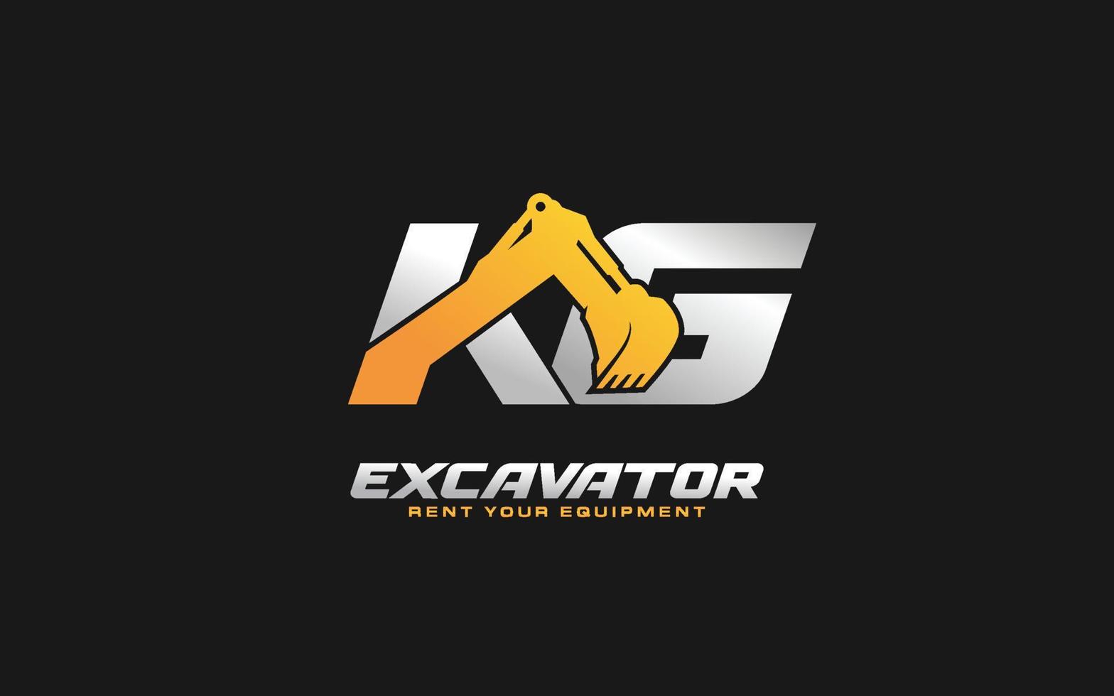 KG logo excavator for construction company. Heavy equipment template vector illustration for your brand.