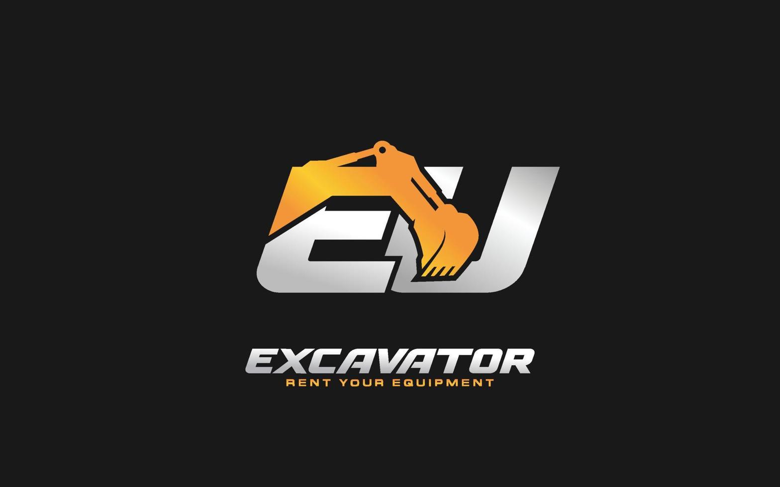 EU logo excavator for construction company. Heavy equipment template vector illustration for your brand.