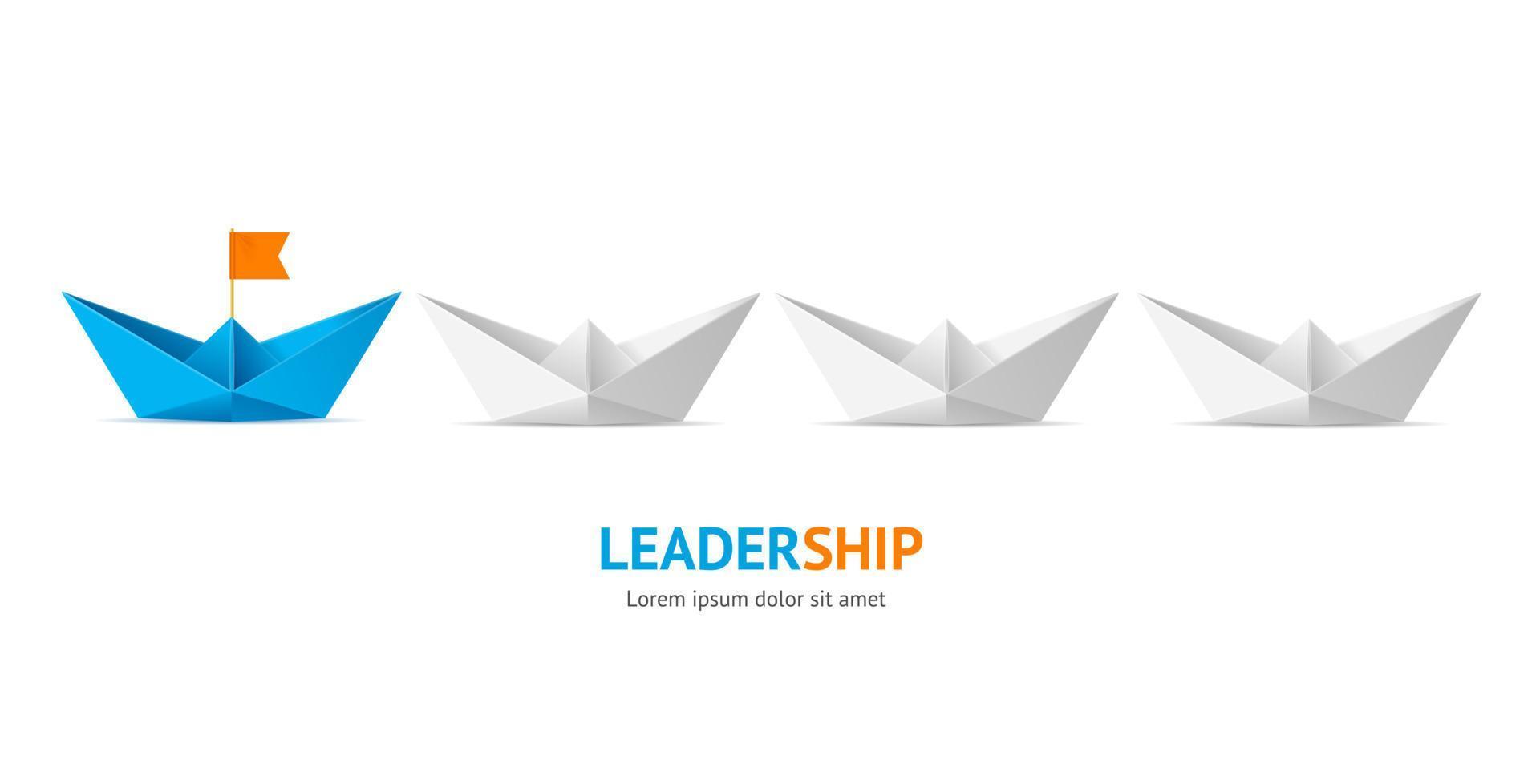 Paper Boat Leadership Concept Banner Card. Vector