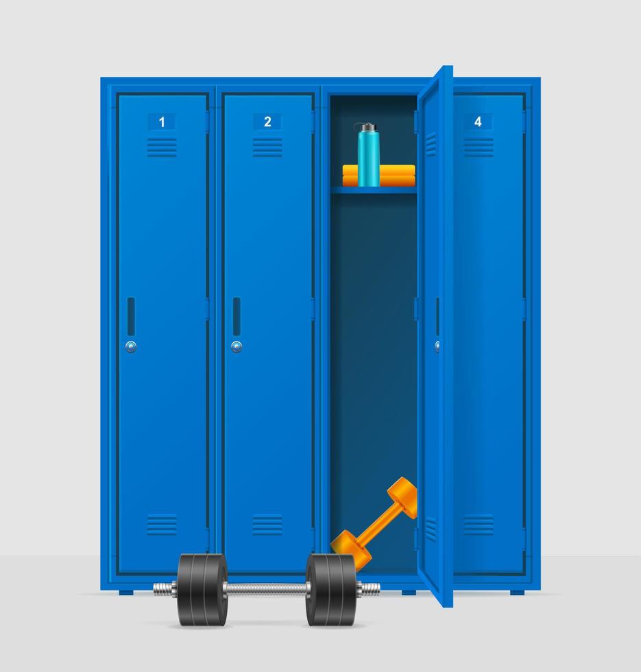 Realistic Detailed 3d Gym Locker Set. Vector