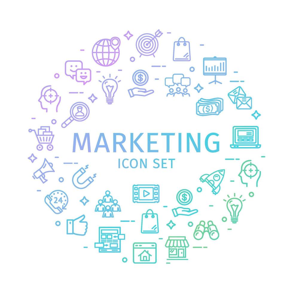 Marketing Round Design Template Thin Line Icon Concept. Vector