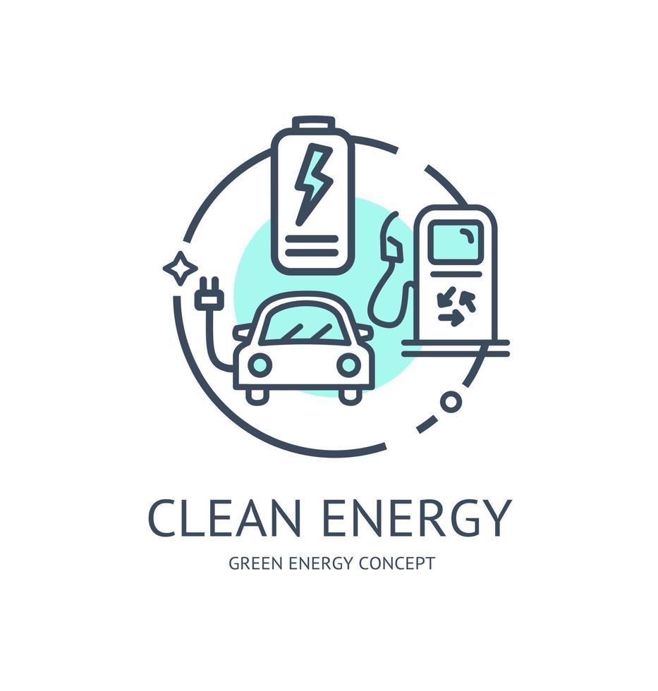 Green Energy Thin Line Icon Concept. Vector