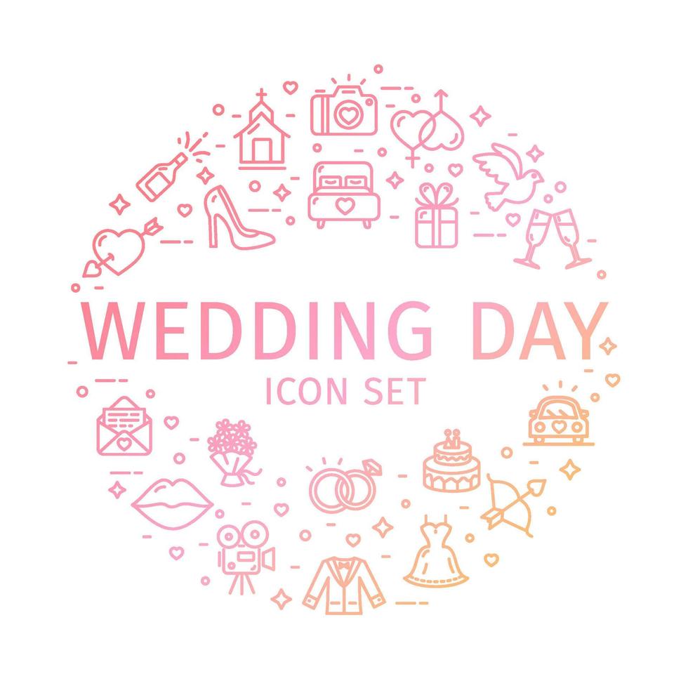 Wedding Day Round Design Template Thin Line Icon Concept. Vector