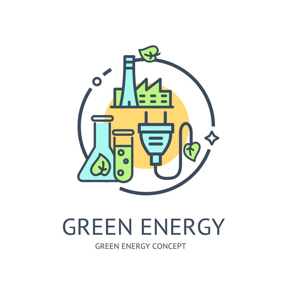 Green Energy Thin Line Icon Concept. Vector
