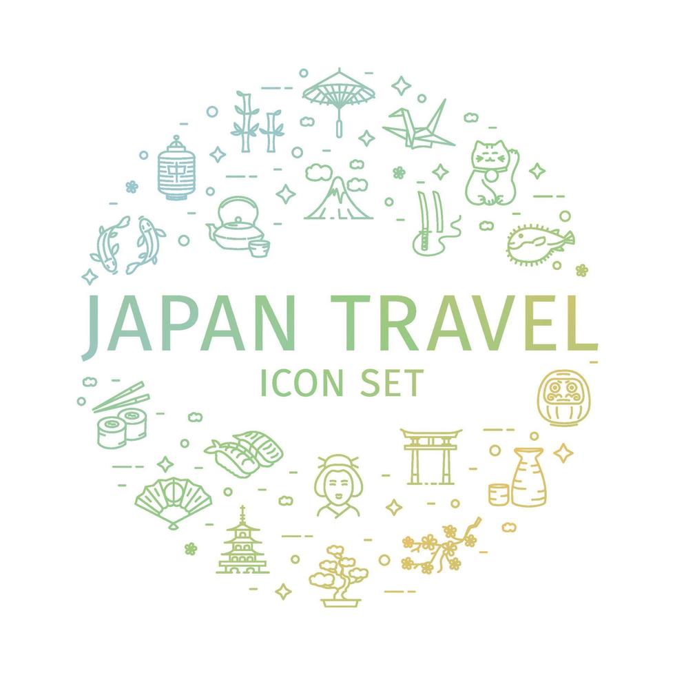 concepto de icono de línea delgada de plantilla de diseño redondo de viajes y turismo de japón. vector