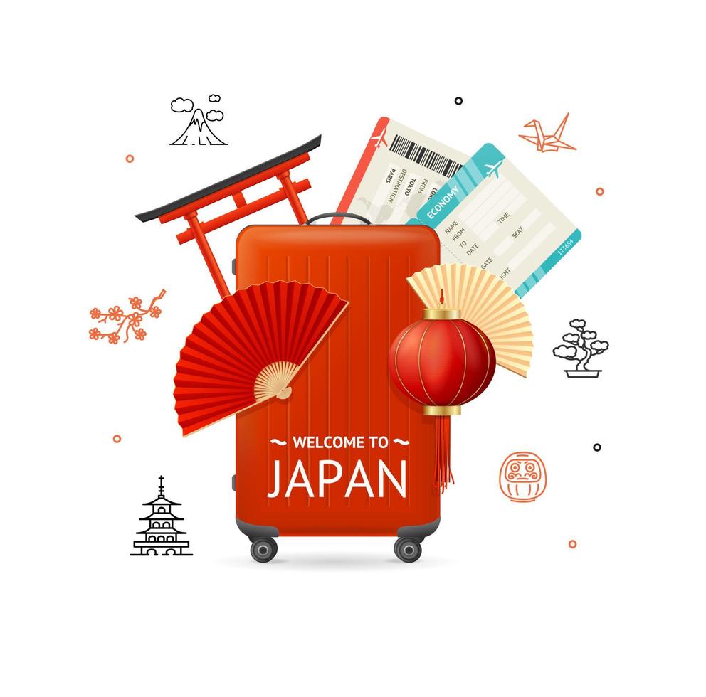 Realistic Detailed 3d Japan Travel Concept. Vector