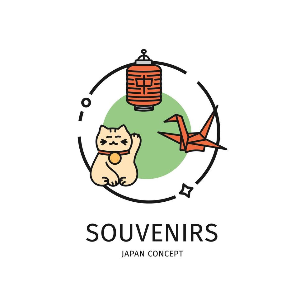 Japan Travel and Tourism Thin Line Icon Concept. Vector