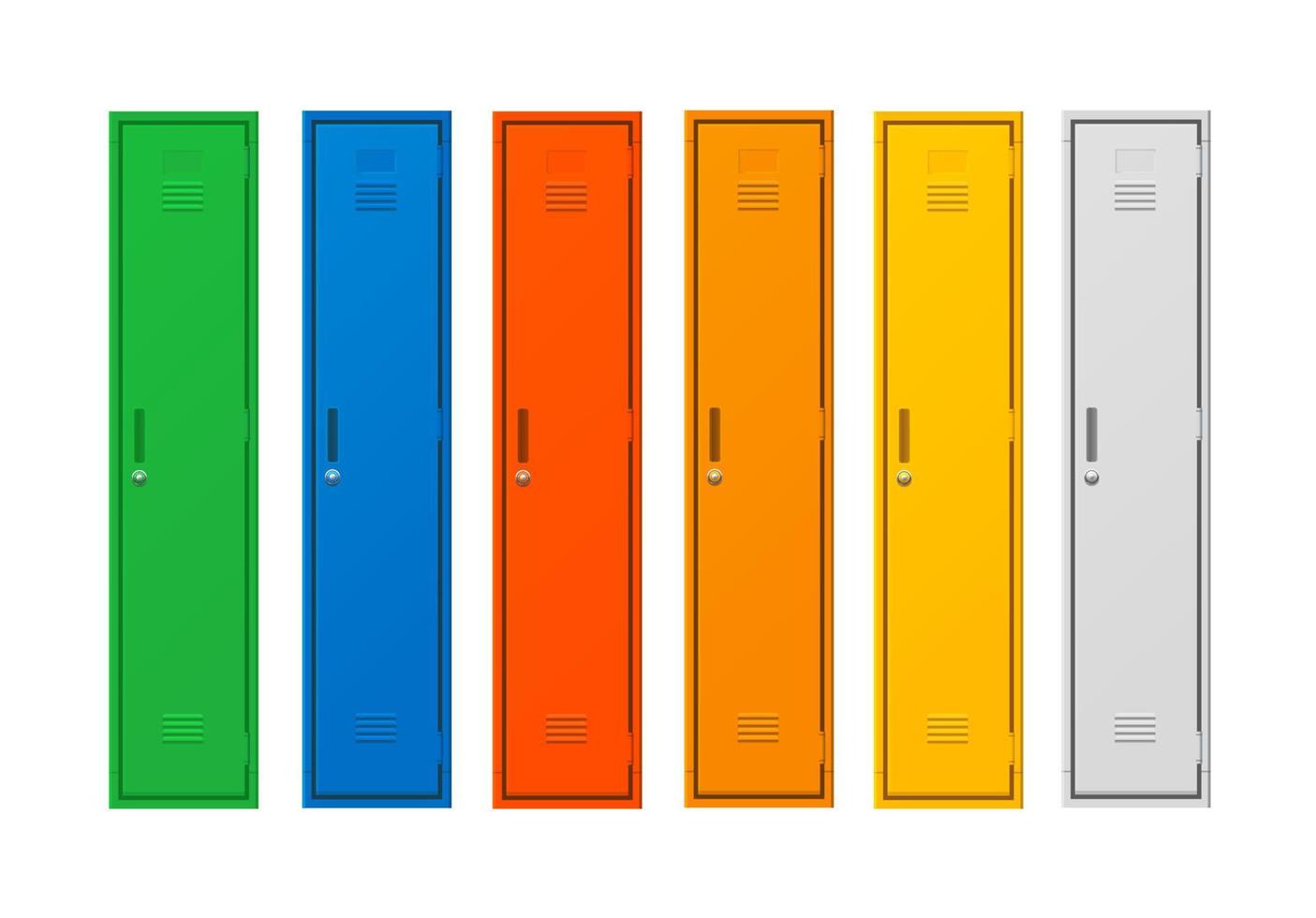conjunto de casilleros de gimnasio escolar de color 3d detallado y realista. vector