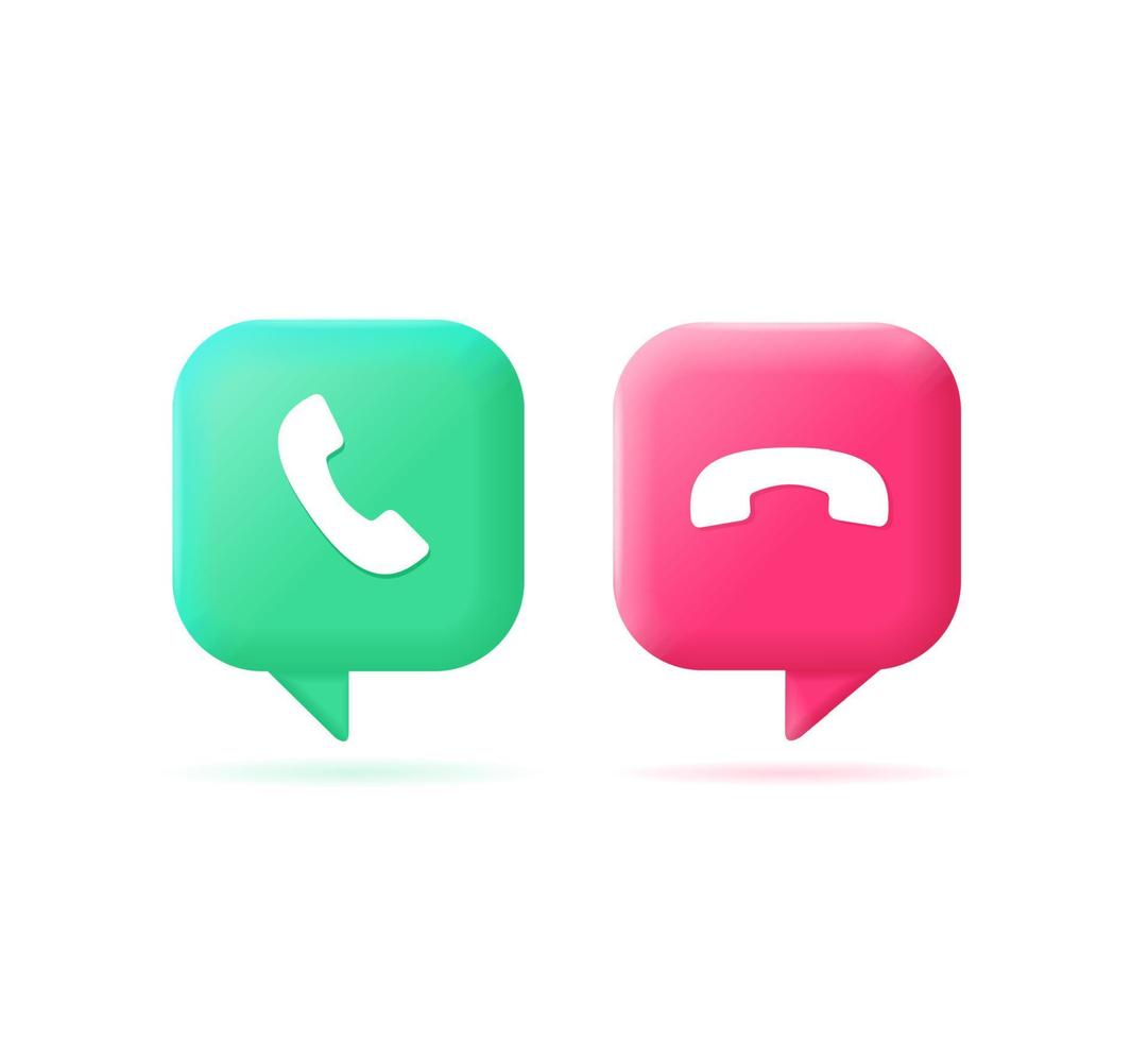 3d Messenger Phone Call Button Set Plasticine Cartoon Style. Vector