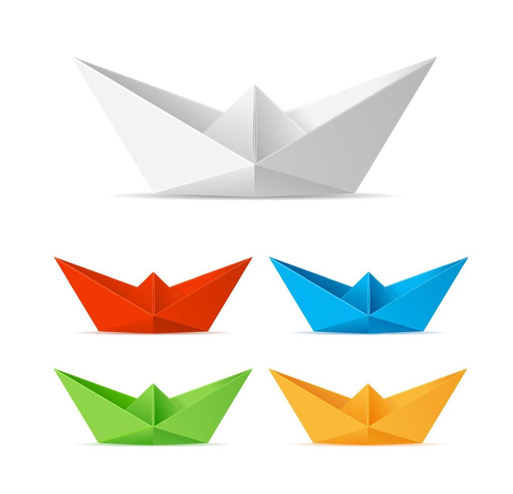 Realistic Detailed 3d Color Paper Boat Set. Vector