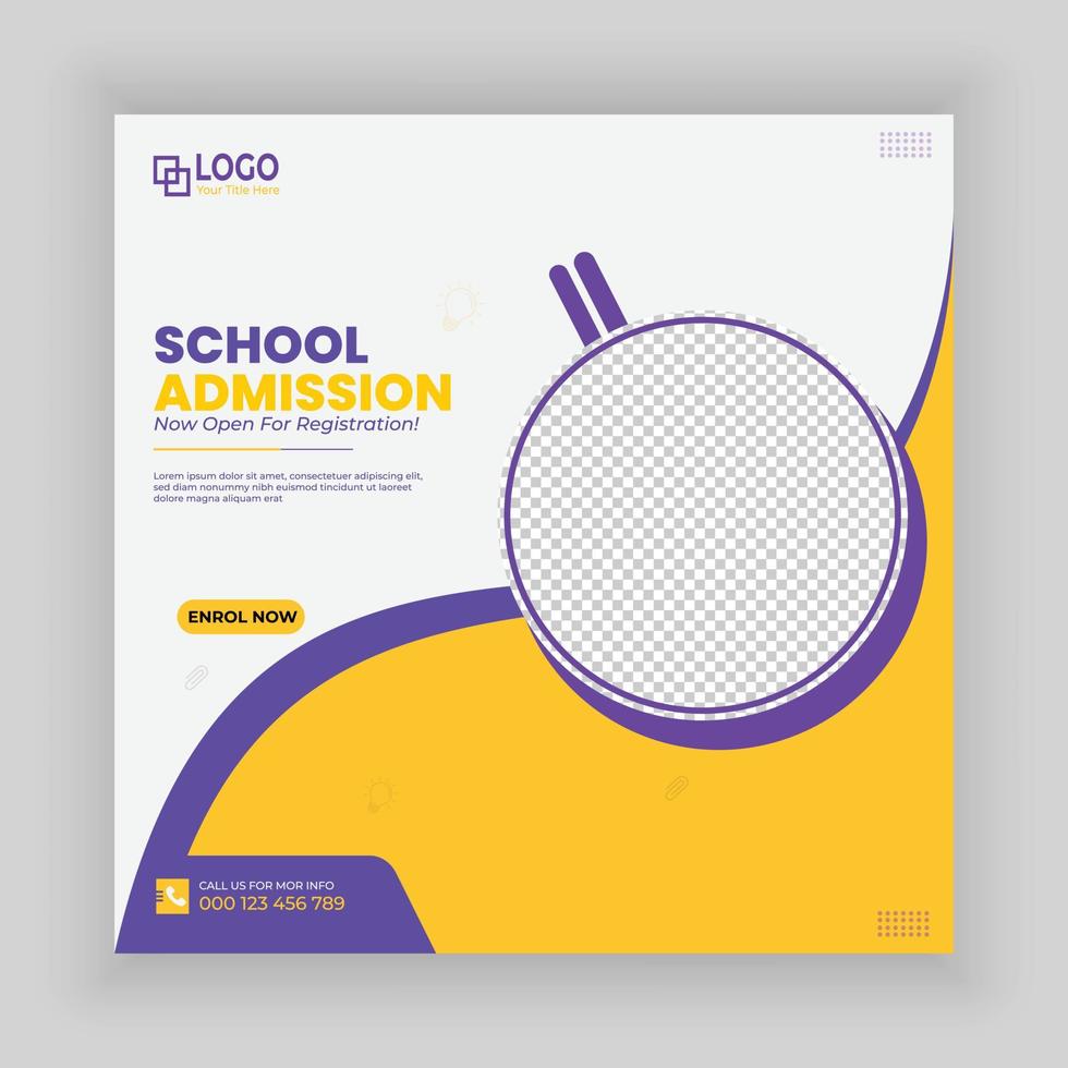 School education admission social media post or back to school template vector