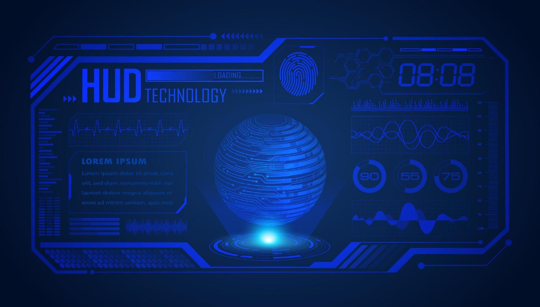 Modern HUD Technology Screen Background with blue globe vector