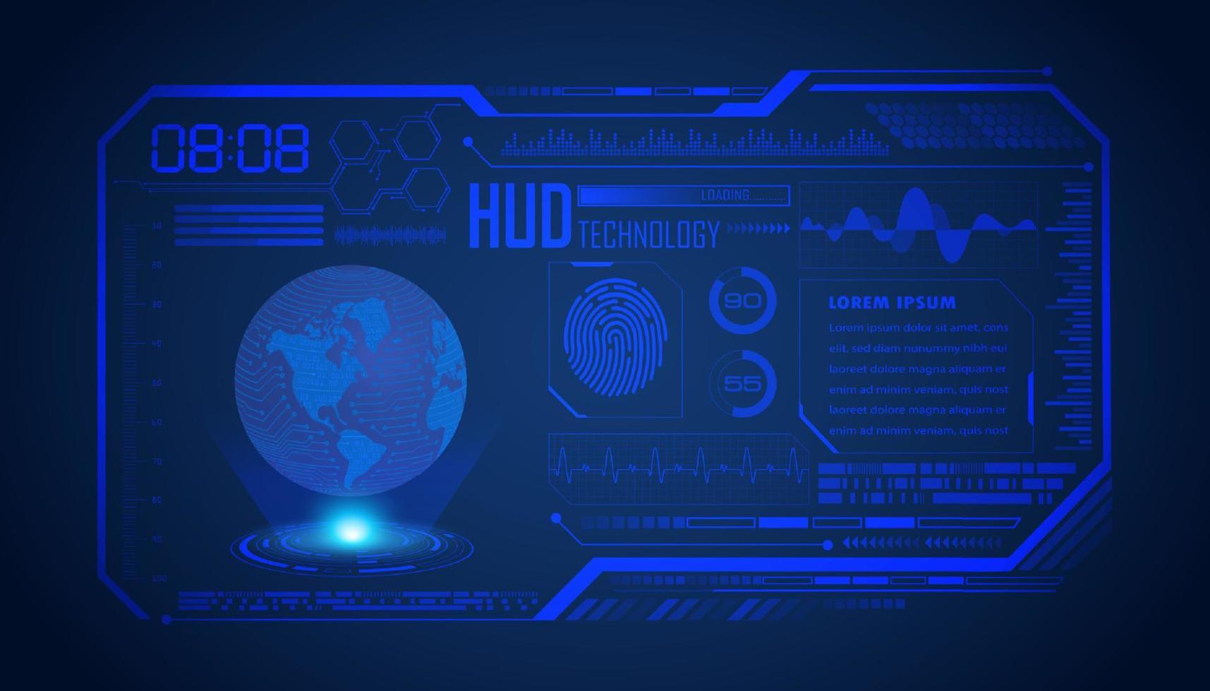 fondo de pantalla de tecnología hud moderna con globo azul vector