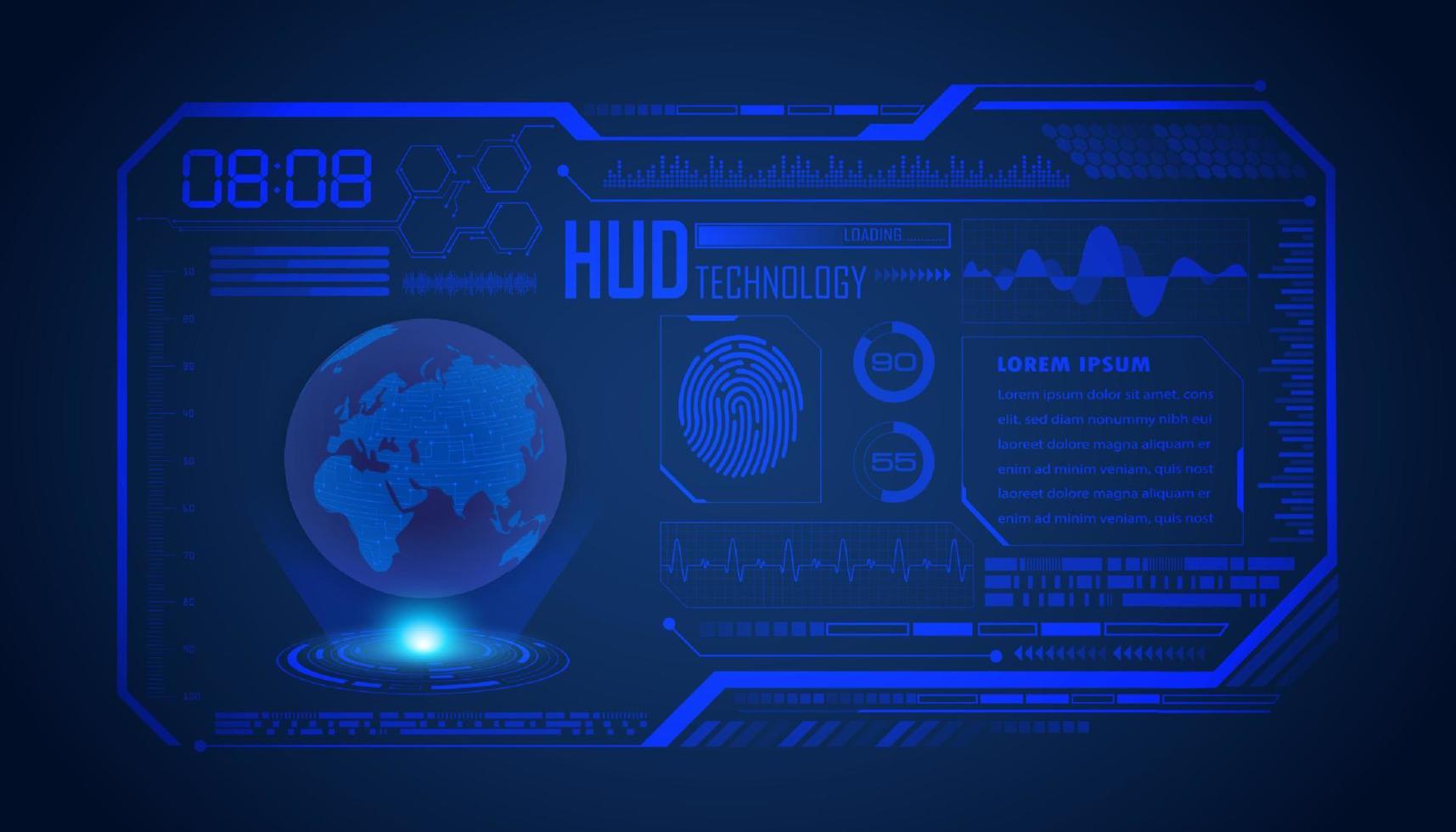 fondo de pantalla de tecnología hud moderna con globo azul vector