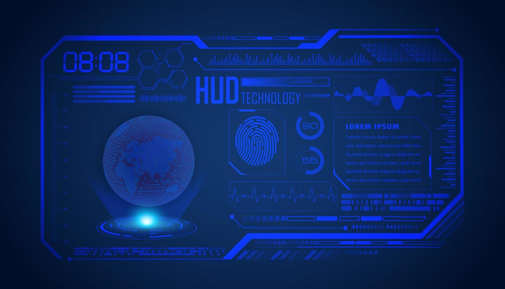 fondo de pantalla de tecnología hud moderna con globo azul vector