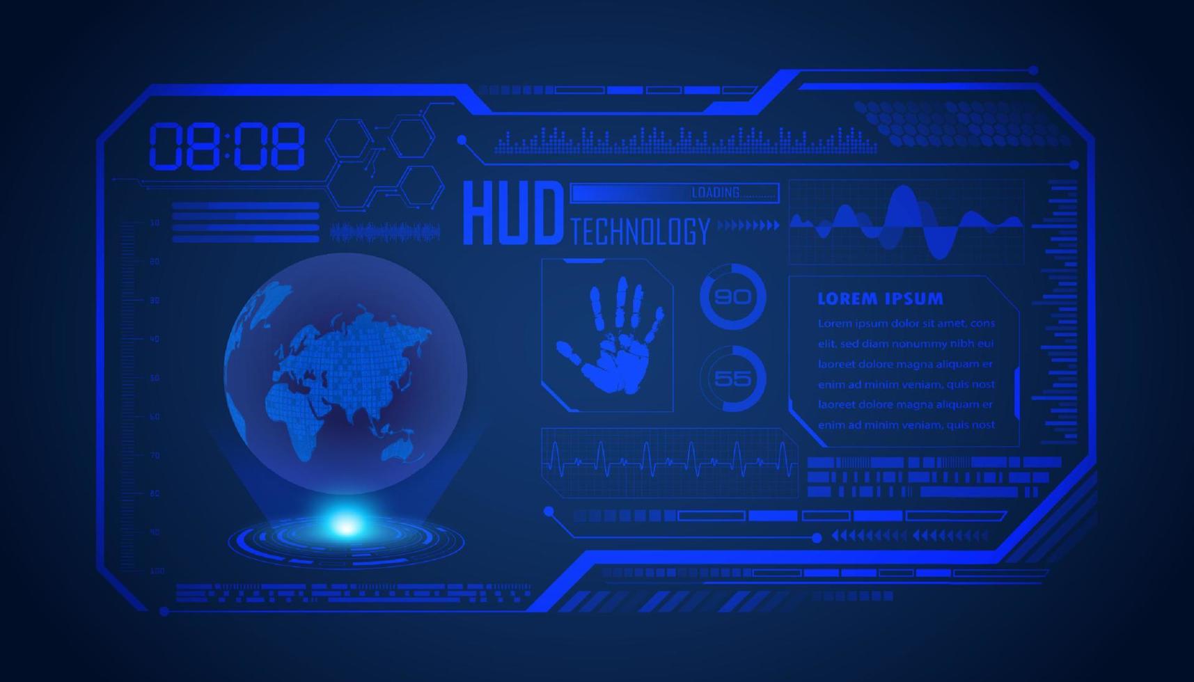 fondo de pantalla de tecnología hud moderna con globo azul vector