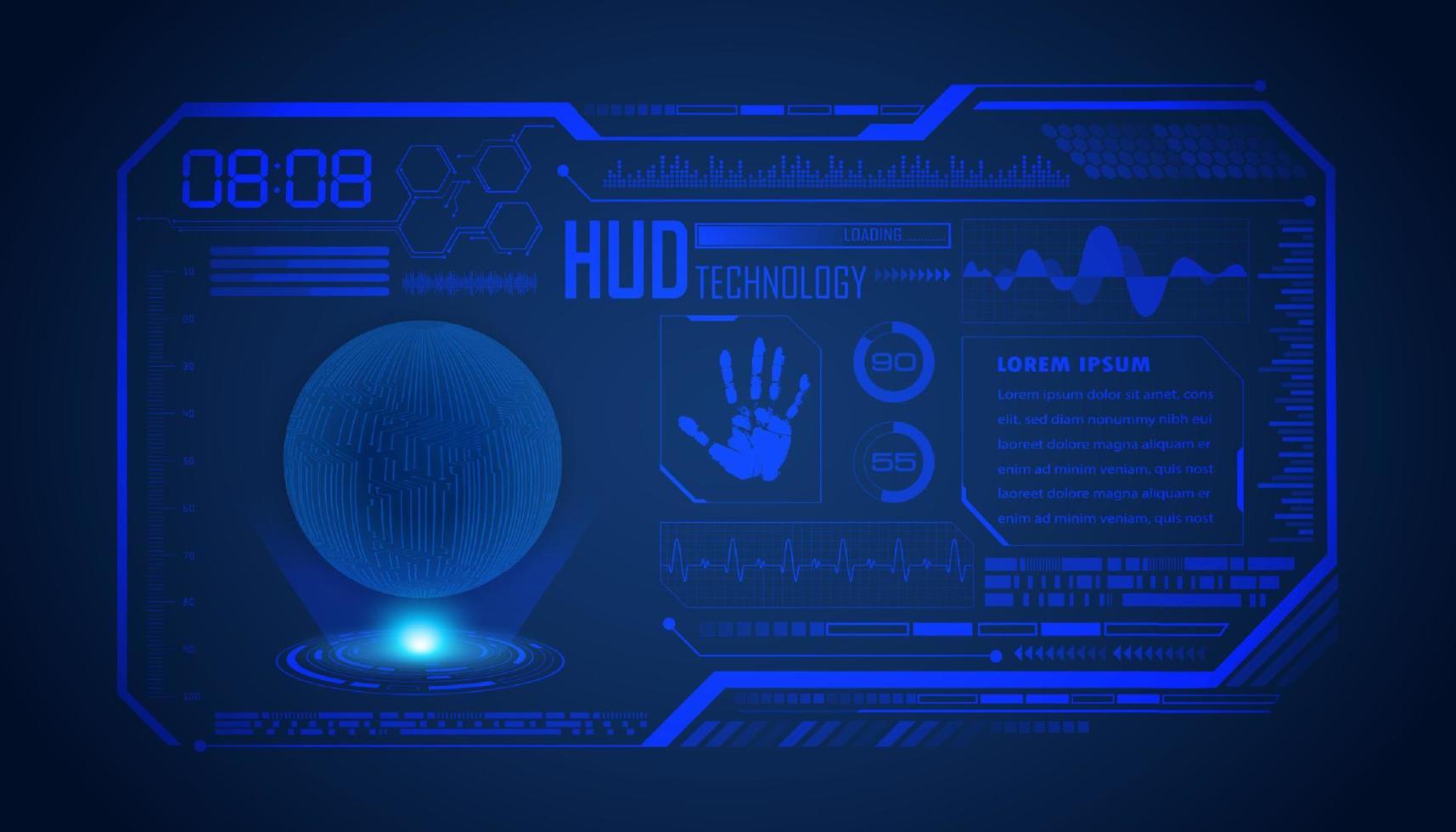 Modern HUD Technology Screen Background with blue globe vector