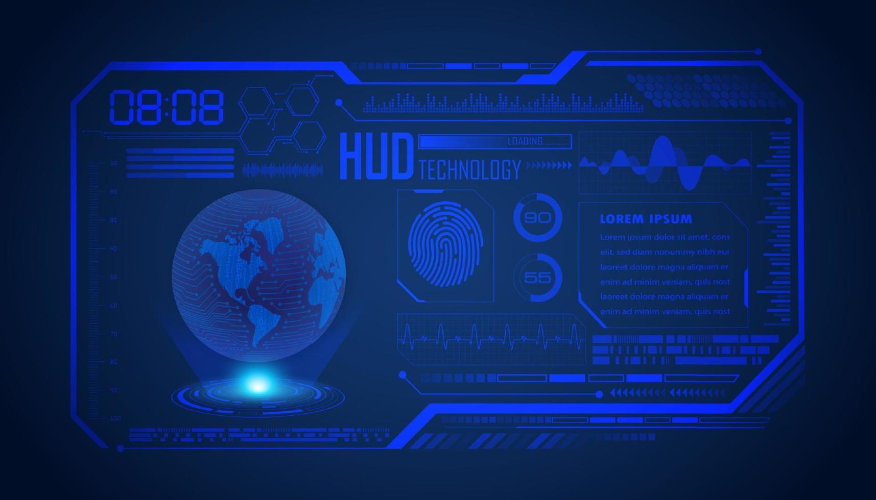 Modern HUD Technology Screen Background with blue globe vector