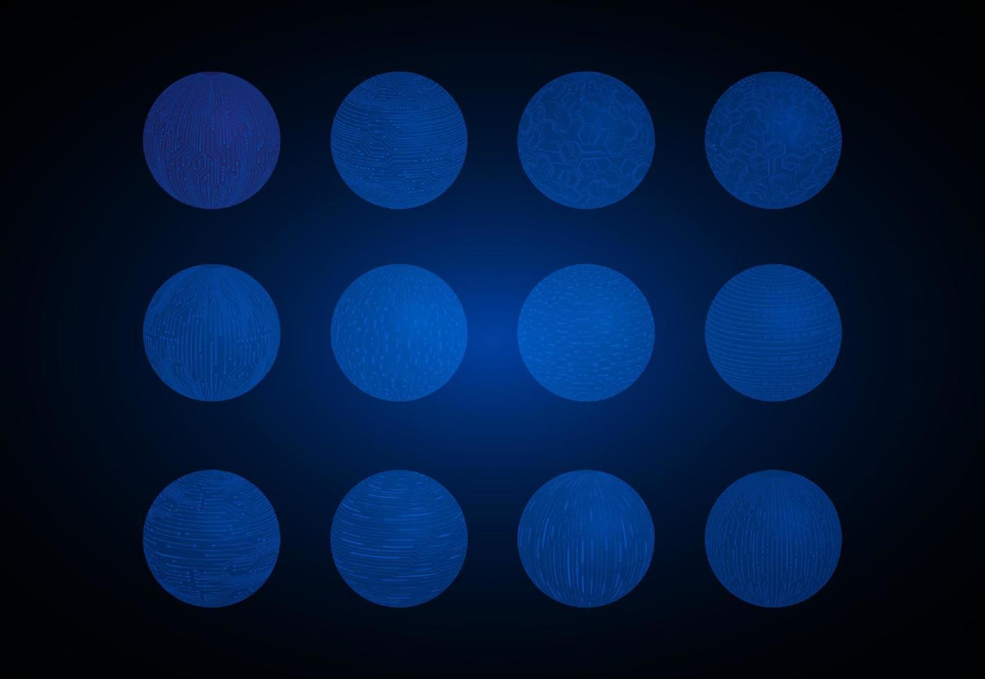 Set with blue technology globes vector