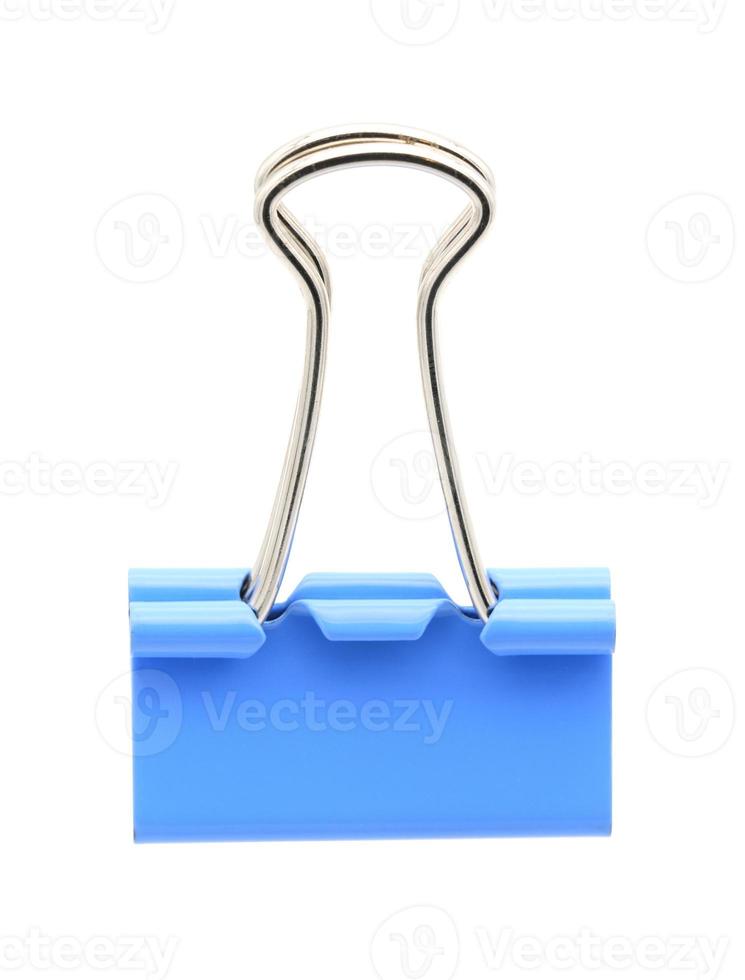 Blue binder clip isolated on white background photo