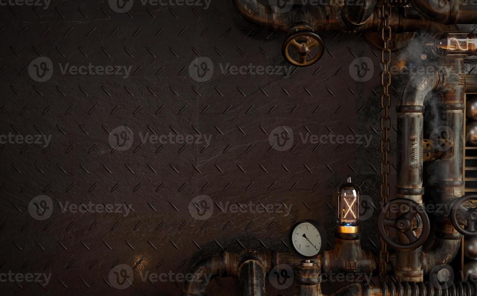 Background dark wall loft steampunk lamp from pipes photo