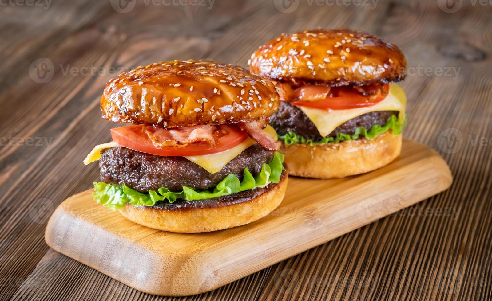 Hamburgers on the wooden board photo