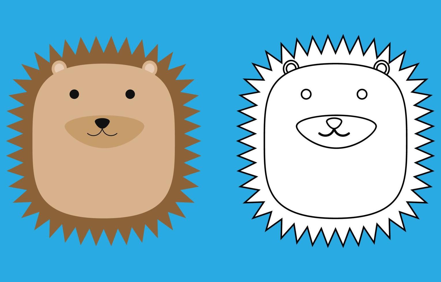 Hedgehog face cartoon character. Cute outline hedgehog animal face coloring book for kids. Vector illustration. Outline icon hedgehog head. Cartoon face logo.