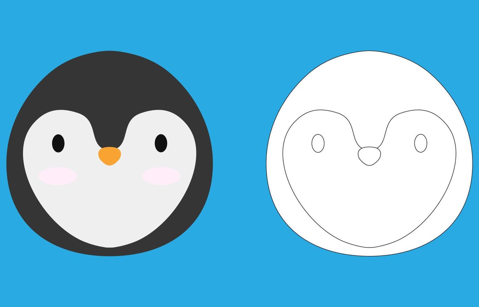 Penguin face cartoon character. Cute outline penguin animal face coloring book for kids. Vector illustration. Outline icon penguin head. Cartoon face logo.