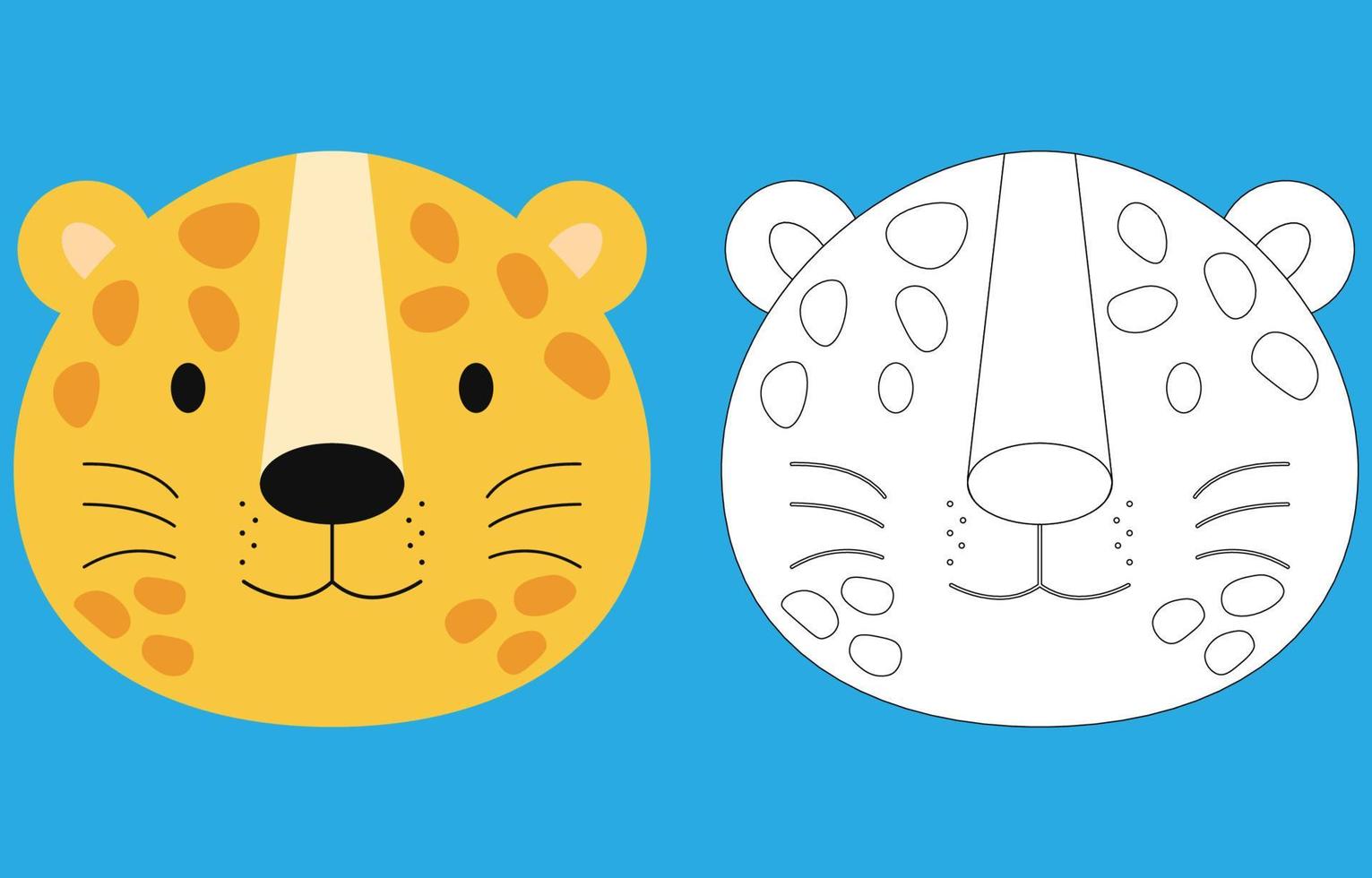 personaje de dibujos animados de cara de guepardo. lindo contorno guepardo tigre animal cara libro para colorear para niños. ilustración vectorial icono de contorno cabeza de guepardo. logotipo de la cara de dibujos animados. vector