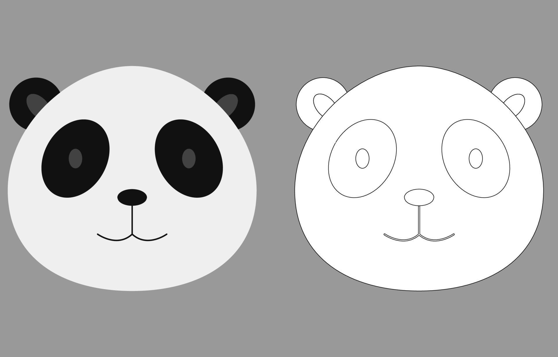 Panda face cartoon character. Cute outline panda animal face coloring