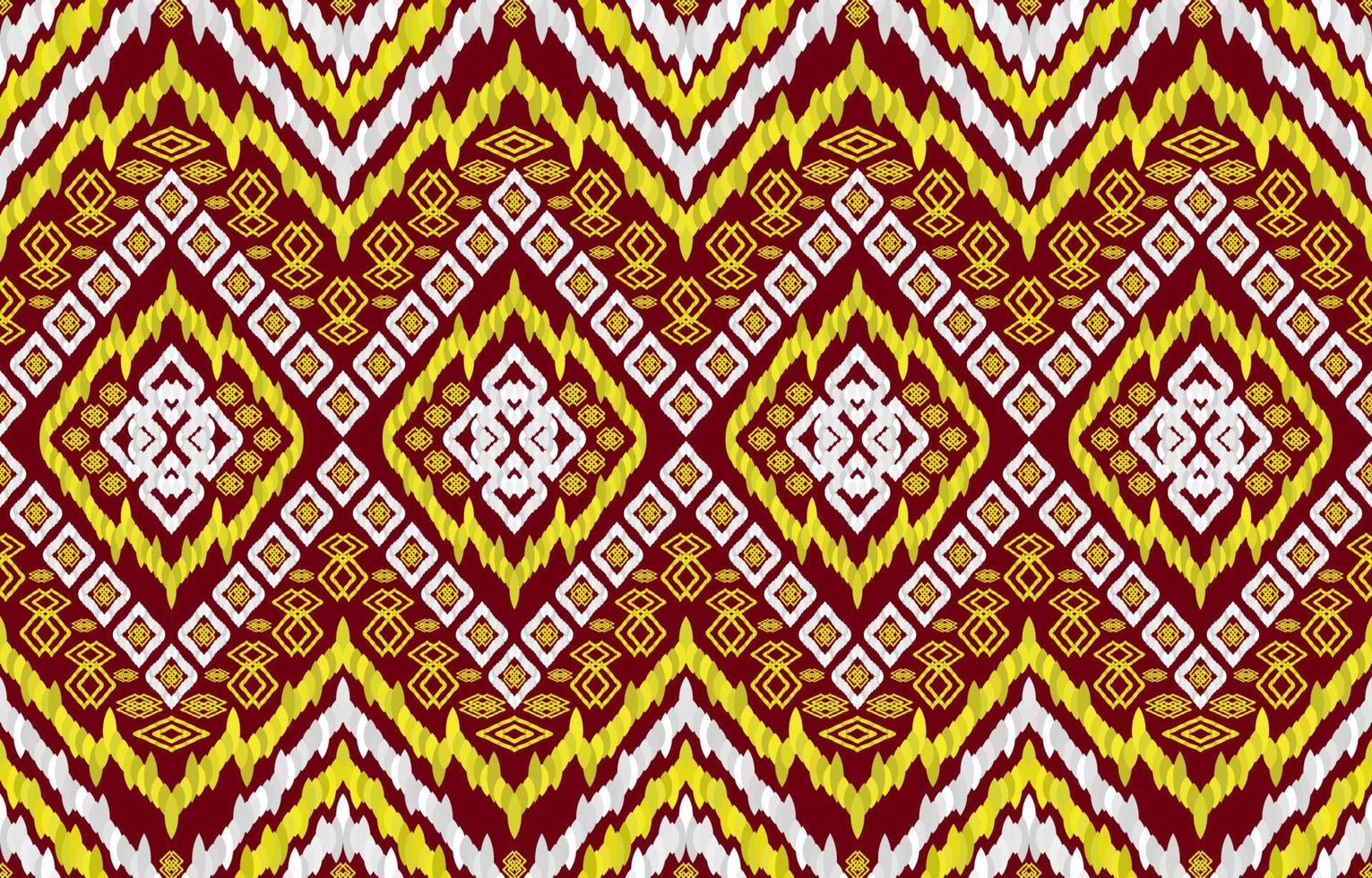 patrones adornados de ikat de plata dorada sobre fondo marrón. estilo retro vintage tribal geométrico. tela étnica ikat de patrones sin fisuras. vector de ikat popular indio navajo. diseño para tela de textura textil.