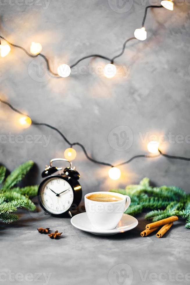 Morning coffee composition. Christmas picture. photo