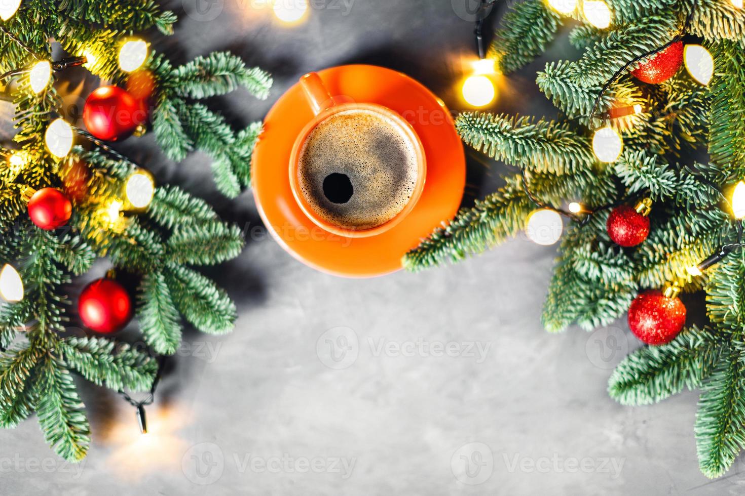 Morning coffee composition. Christmas picture. photo