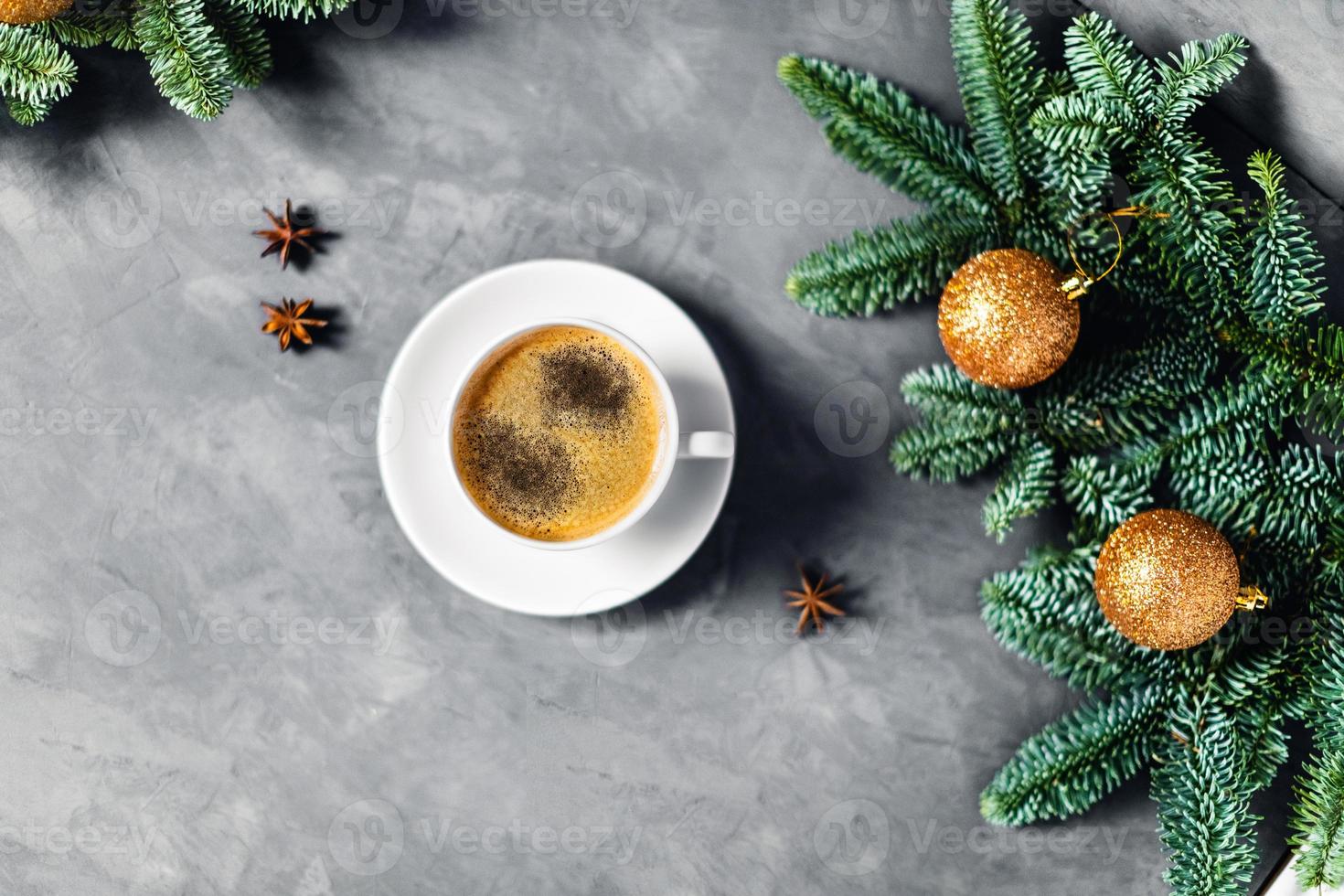 Morning coffee composition. Christmas picture. photo