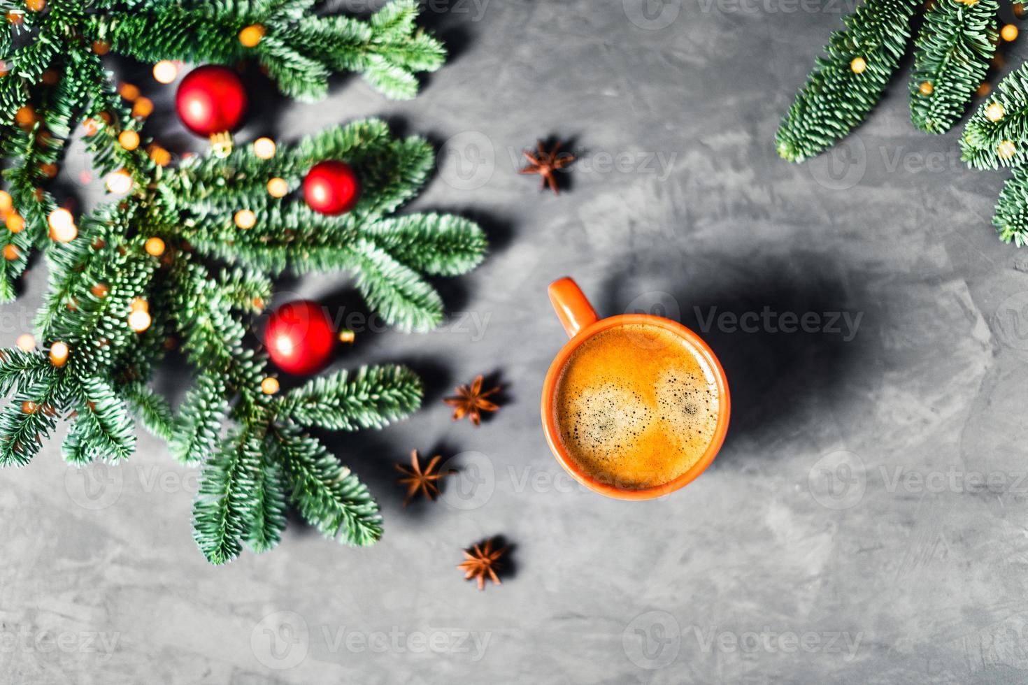 Morning coffee composition. Christmas picture. photo