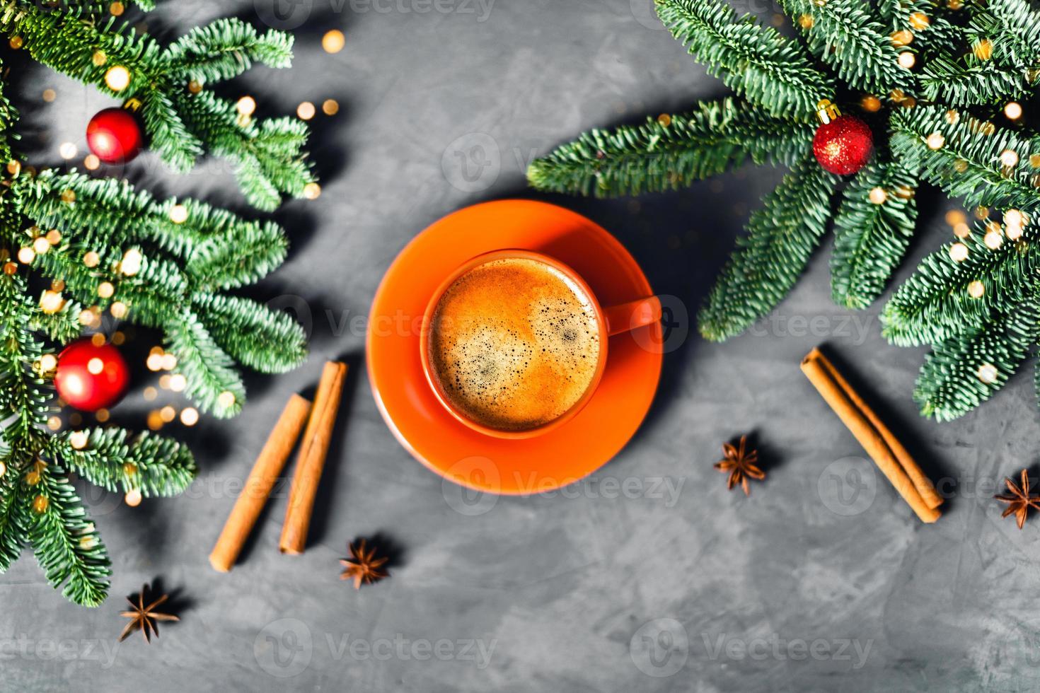 Morning coffee composition. Christmas picture. photo