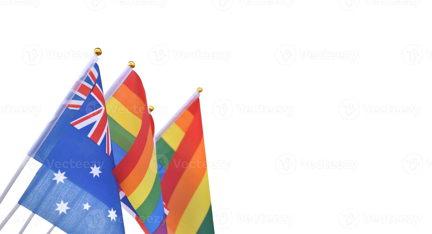 Isolated australian national flag and rainbow flags on white background, clipping paths. photo