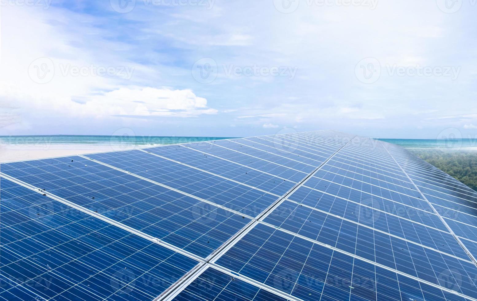 Photovoltaic panel, new technology for store and use the power from the nature with human life, sustainable energy and environmental friend concept. photo