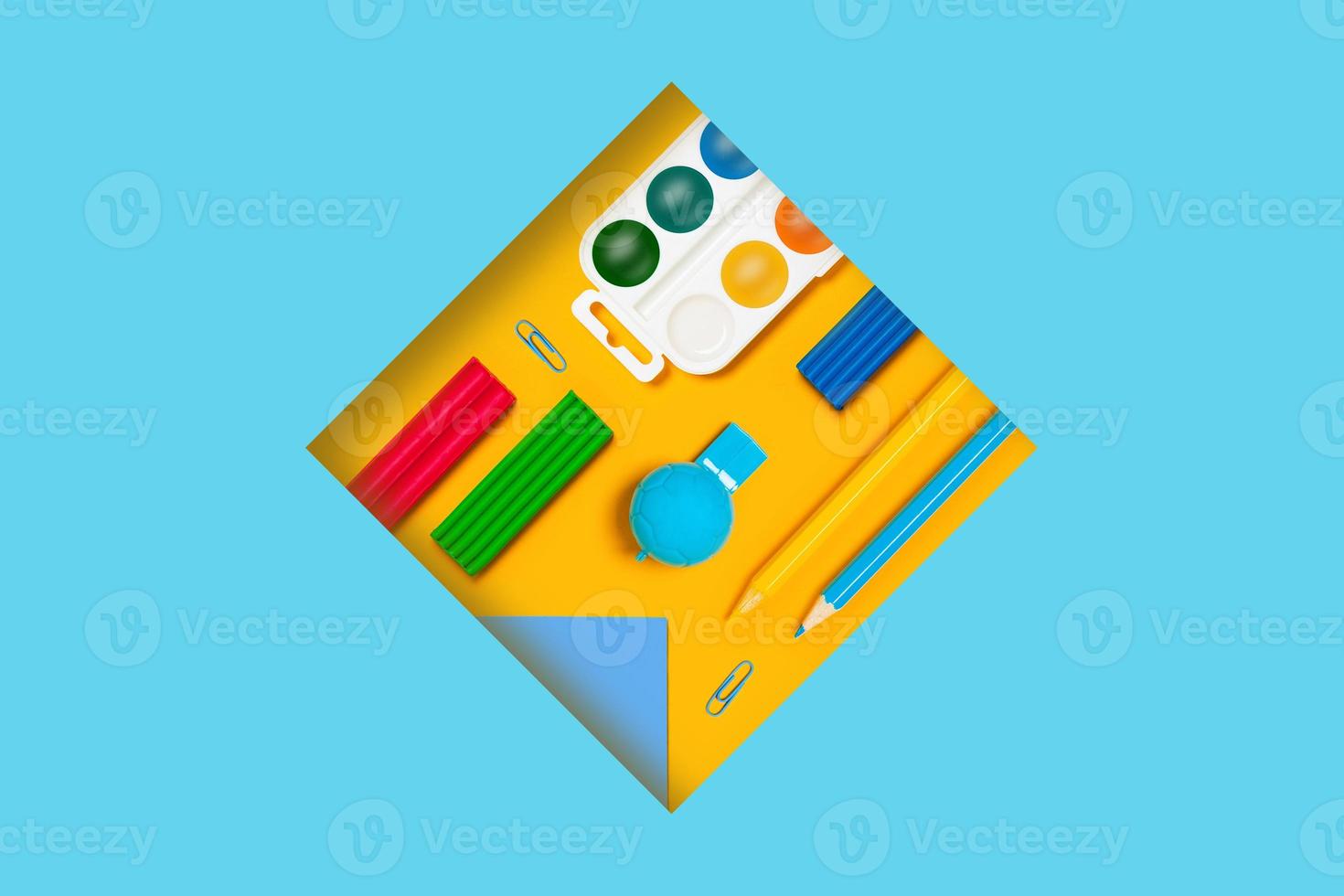 Color background with art materials. photo