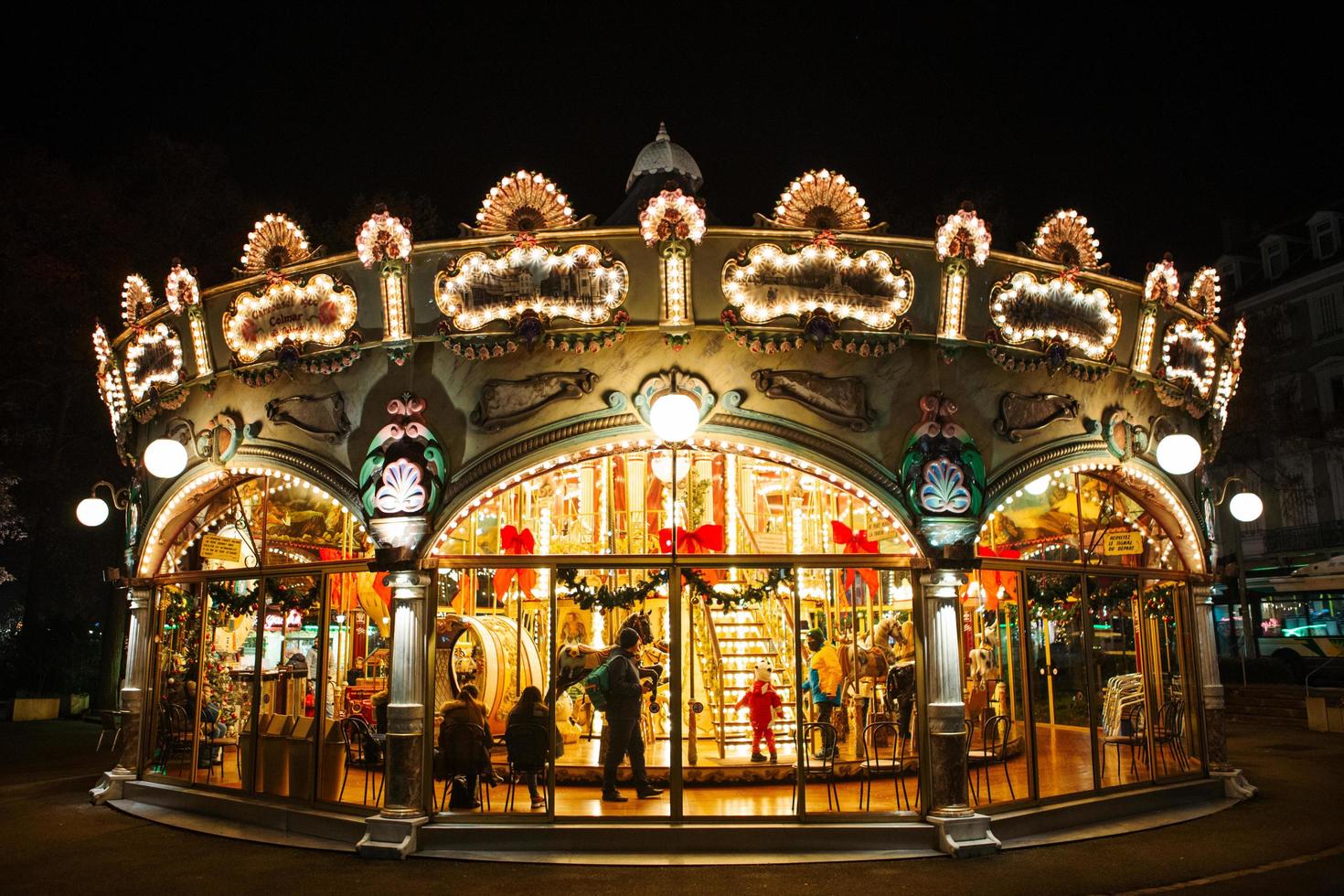 COLMAR, FRANCE - December 2016 - Carousel with Christmas decorations photo