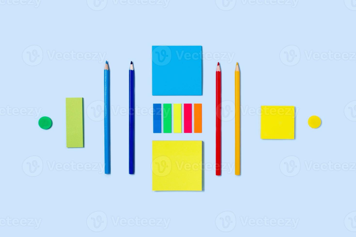 Blue background with writing materials. 15589266 Stock Photo at Vecteezy